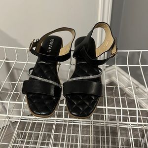 Black Strappy Flat Sandals with Hook Closure